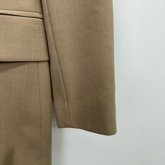 Escada by Margaretha Ley Tan Wool Blend Long Line 5 Button Collarless High Neck - Picture 6 of 9